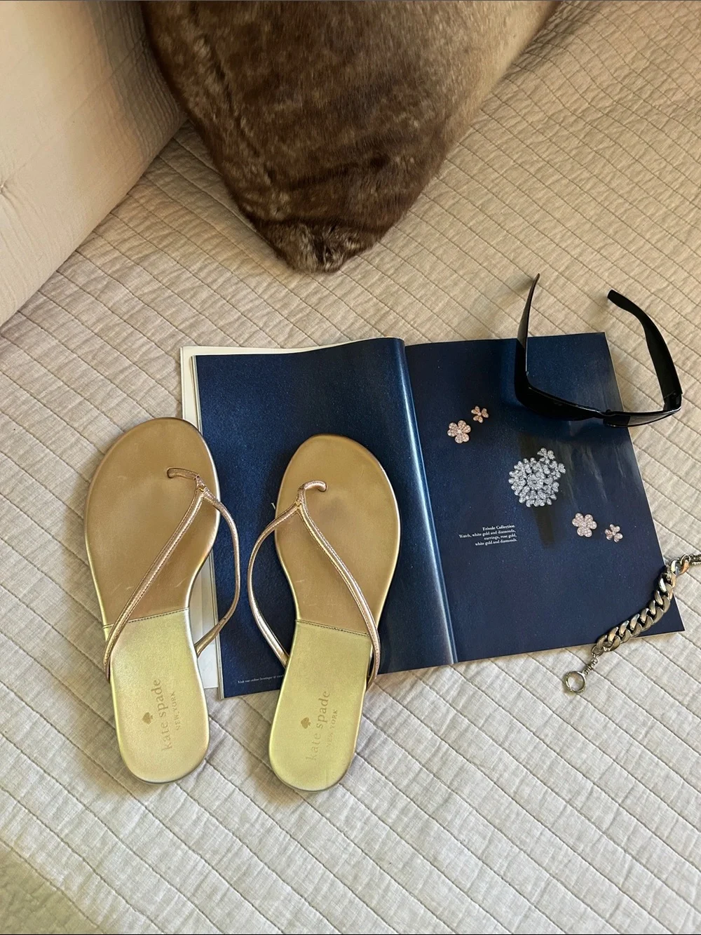 Kate Spade two tone gold rose gold leather flip flop sandals 10